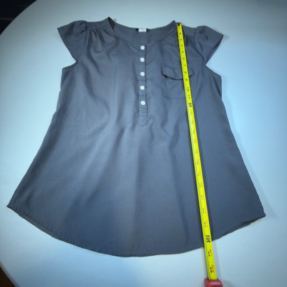 J.Crew Women Gray Cap Sleeve Button Front Blouse Gathered Back Size S Career - Picture 7 of 7